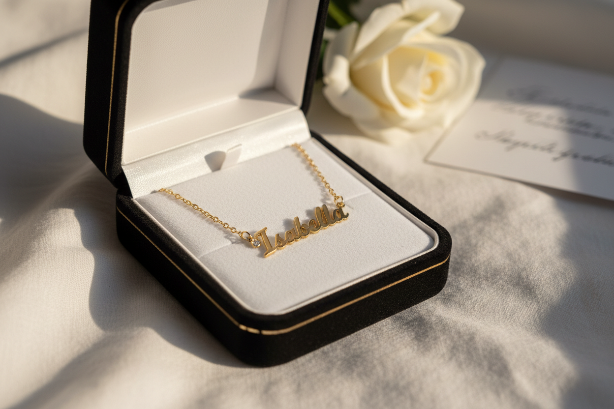 Personalized necklace in gift box